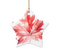 WZYCWB Red Maple Leaf patterned Star Shape ceramic pendant, perfect for decorating your home Christmas tree for winter parties