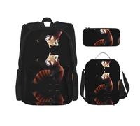 WZYCWB Red panda pattern Backpack (3-piece set), large capacity backpack, student school bag, pencil case, lunch bag combination