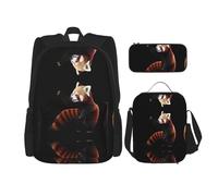 WZYCWB Red panda pattern Campus life backpack set (3 pieces) - school bag + pencil case + lunch bag, meet all the daily needs of students!