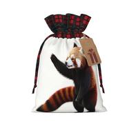 WZYCWB Red panda pattern Christmas Gift Bags for Christmas Party Supplies Decorations, 8.3 * 11.8 Inch Colorblock Burlap Drawstring Gift Bags,