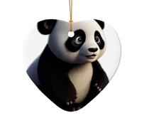 WZYCWB Red Panda patterned Heart Shape ceramic pendant, perfect for decorating your home Christmas tree for winter parties