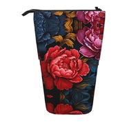 WZYCWB Red Peonies Retractable Storage Container for Pen Holders, Makeup Brush Holders, or Coin Drawstring Bags.