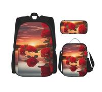 WZYCWB red roses at sunset Backpack set (3-piece set) - student school bag + pencil case + lunch bag, large capacity backpack, Black, One Size, Black, One Size