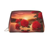 WZYCWB red Roses at Sunset Printed Leather Cosmetic Bag - Stylish and Portable Cosmetic Storage Bag