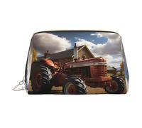 WZYCWB Red Tractor Patterned Leather Cosmetic Bag - Perfect for Carry-On or Home Organization