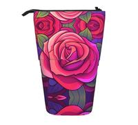 WZYCWB Reddish Purple Roses Printed Retractable Pen Holder Suitable for use as a Simple Cosmetic Bag, Wallet, etc.