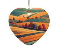 WZYCWB Retro geometry, autumn fields patterned Heart Shape ceramic pendant, perfect for decorating your home Christmas tree for winter parties