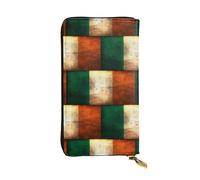 WZYCWB Retro Irish flag Leather wallet, zipper compartment large capacity, good gift for friends, 7.5 * 4.1 inch long clutch, Black, One Size, Black, One Size