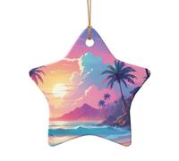WZYCWB Retro Wave Palm patterned Star Shape ceramic pendant, perfect for decorating your home Christmas tree for winter parties