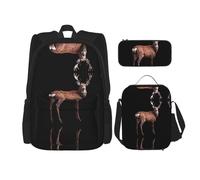 WZYCWB Robust red deer Backpack (3-piece set), large capacity backpack, student school bag, pencil case, lunch bag combination