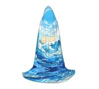 WZYCWB Rolling waves Printed Hooded Cape | Cosplay Costume, Halloween Anime Party Prop - Small
