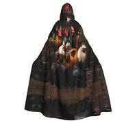 WZYCWB Rooster Family Portfolio Halloween hooded cape, a stylish adult cape perfect for carnivals, themed parties, and masquerades.