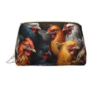 WZYCWB roosters dressed in many colors Leather cosmetic bag with pockets, portable travel cosmetic bag, large capacity cosmetic storage bag,