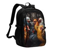 WZYCWB roosters dressed in many colors Printed laptop backpack, business men's commuter backpack, computer bag with USB port charging