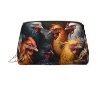 WZYCWB Roosters Dressed in Many Colors Printed Leather Cosmetic Bag for Women - Stylish and Soft, Durable