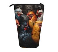 WZYCWB Roosters Dressed in Many Colors Retractable Storage Container for Pen Holders, Makeup Brush Holders, or Coin Drawstring Bags.