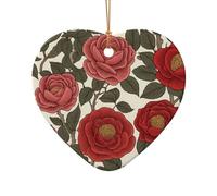 WZYCWB Rose of the Season patterned Heart Shape ceramic pendant, perfect for decorating your home Christmas tree for winter parties
