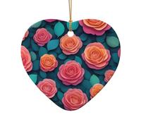 WZYCWB Rose petals patterned Heart Shape ceramic pendant, perfect for decorating your home Christmas tree for winter parties