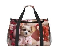 WZYCWB Round Abstract Petals Handheld travel bag weekend bag fitness yoga bag suitable for fitness and other scenarios, Rose Cute Puppy, One Size