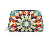 WZYCWB Round Abstract Petals Printed Leather Cosmetic Bag for Women - Stylish and Soft, Durable