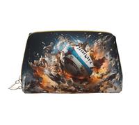 WZYCWB Rugby on Fire Leather cosmetic bag with pockets, portable travel cosmetic bag, large capacity cosmetic storage bag,