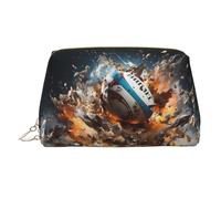 WZYCWB Rugby on Fire Patterned Leather Cosmetic Bag - Perfect for Carry-On or Home Organization