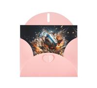 WZYCWB Rugby on Fire Patterned Pink Holiday Card (6x4) with Envelope. Suitable for birthdays, weddings, and condolences.