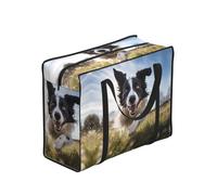 WZYCWB Running Border Collie Portable Shopping Storage Tote Bag for Adults, One Size, Black, Polyester, Vinyl Lining, Zippered, 40 x 53 x 23 cm, Foldable with Reinforced Handles