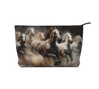 WZYCWB Running of the Horses Corduroy cosmetic bag, women's portable zipper handbag purse, suitable for travel and daily storage, cosmetics