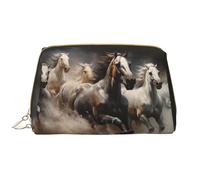 WZYCWB Running of the Horses Leather cosmetic bag with pockets, portable travel cosmetic bag, large capacity cosmetic storage bag,
