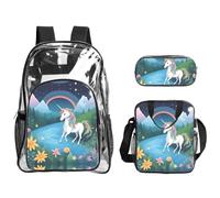 WZYCWB running unicorns Printed backpack set | Lunch bag and pencil case | Perfect for work, business trips, and vacations.