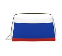 WZYCWB Russian Flag Patterned Leather Cosmetic Bag - Perfect for Carry-On or Home Organization