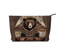 WZYCWB Rustic Lodge Bear Corduroy cosmetic bag, women's portable zipper handbag purse, suitable for travel and daily storage, cosmetics