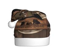 WZYCWB Rustic Lodge Bear Printed Santa hat, festive New Year's decorative hat, suitable for adults and children at Christmas parties.