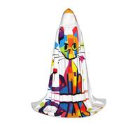 WZYCWB Sad Cat Printed Hooded Cape | Cosplay Costume, Halloween Anime Party Prop - Medium