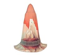WZYCWB Sad Polar Bear Printed Hooded Cape | Cosplay Costume, Halloween Anime Party Prop - Large