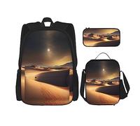 WZYCWB Sahara Desert Backpack set (3-piece set) - student school bag + pencil case + lunch bag, large capacity backpack, Black, One Size