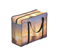 WZYCWB Sailboat Print Portable Shopping Storage Tote Bag for Adults, 53x40x23cm, Polyester with Zipper Closure, Foldable with Reinforced Handles