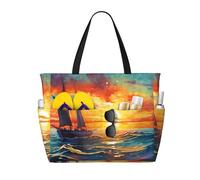 WZYCWB Sailing and Sunset Printed beach travel bag for swimming and fitness/supermarket shopping/seaside vacation