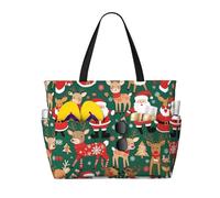 WZYCWB Santa Claus and Christmas deer Beach bag large travel bag gym swimming pool zipper storage bag