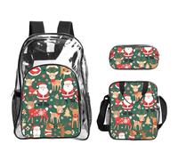 WZYCWB Santa Claus and Christmas deer Printed backpack set | Lunch bag and pencil case | Perfect for work, business trips, and vacations.