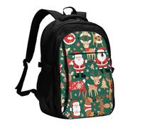 WZYCWB Santa Claus and Christmas deer Printed laptop backpack, business men's commuter backpack, computer bag with USB port charging