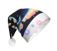 WZYCWB Saturn Jupiter Earth Adult Santa Hats, Plush New Year Christmas Party Gifts, Unisex New Year LED Light Santa Hats