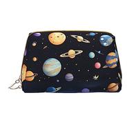 WZYCWB Saturn Jupiter Earth Leather cosmetic bag with pockets, portable travel cosmetic bag, large capacity cosmetic storage bag,