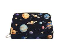 WZYCWB Saturn Jupiter Earth Patterned Leather Cosmetic Bag - Perfect for Carry-On or Home Organization