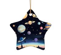 WZYCWB Saturn Jupiter Earth patterned Star Shape ceramic pendant, perfect for decorating your home Christmas tree for winter parties