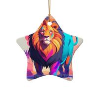 WZYCWB Savannah Lion patterned Star Shape ceramic pendant, perfect for decorating your home Christmas tree for winter parties