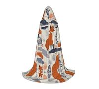 WZYCWB Scandinavian fox Printed Large Hooded Cape, Holiday Party Costume, Carnival Party Prop, Sizes S/M/L