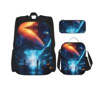 WZYCWB Science Fiction Future Backpack set (3-piece set) - student school bag + pencil case + lunch bag, large capacity backpack, Black, One Size, Black, One Size