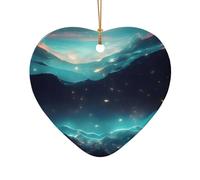 WZYCWB Science Fiction Stars patterned Heart Shape ceramic pendant, perfect for decorating your home Christmas tree for winter parties